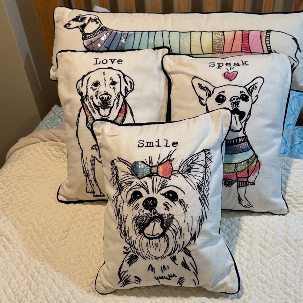 Pottery Barn Teen Dog Embroidered Pillows - Multicolor Set